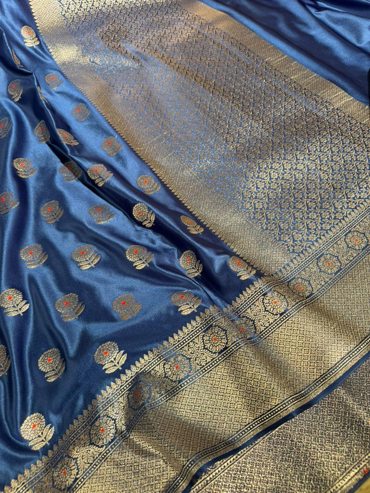 Dark Blue Mashru Katan Silk Meenakari Banarasi Saree