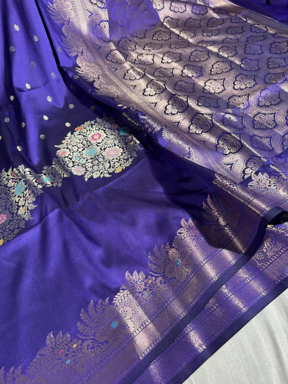 Dark Blue Soft Banarasi Semi Katan Silk Saree with Rich Pallu and Blouse