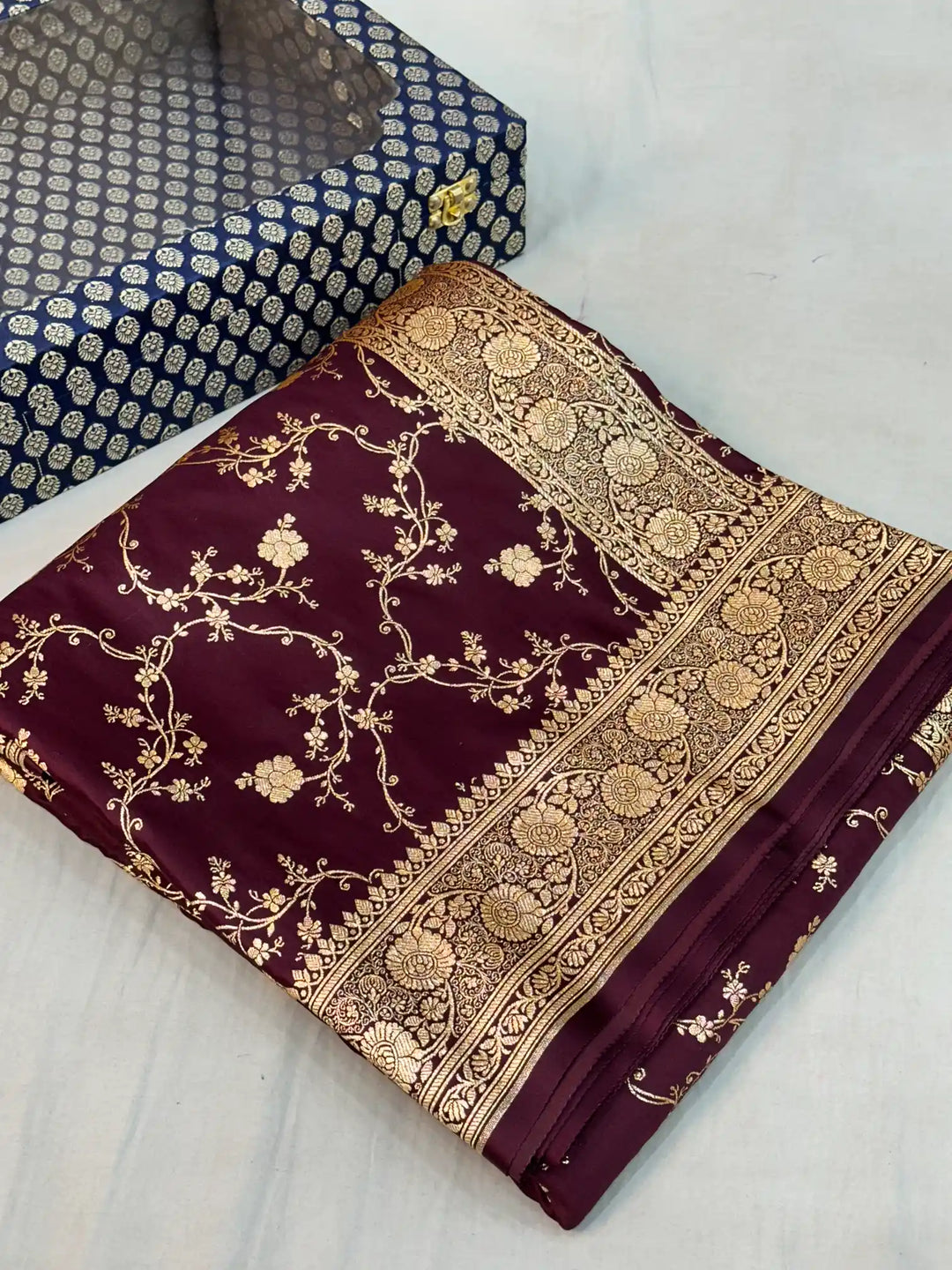 Dark Brown Satin Silk Saree with Rich Texture Design and Classical Pallu