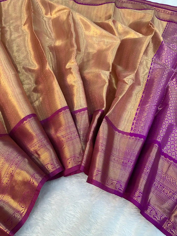Dark Gold Kanjivaram Brocade Tissue Silk Banarasi Saree
