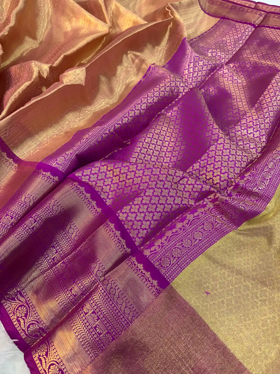 Dark Gold Kanjivaram Brocade Tissue Silk Banarasi Saree