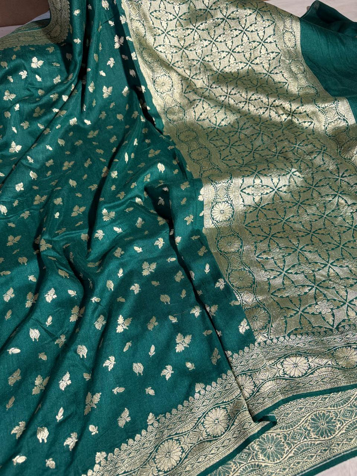 Dark Green Pure Munga Silk Banarasi Saree
