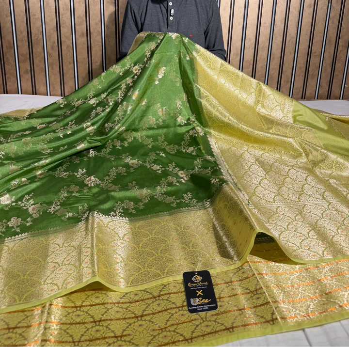 Dark Green Raw Dupion Silk Banarasi Saree