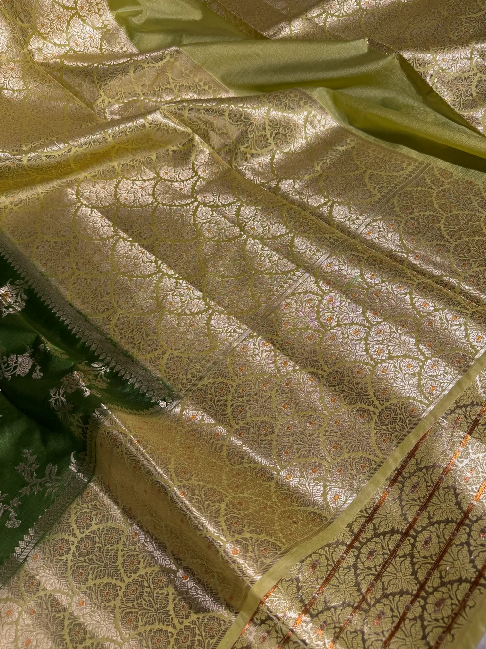 Dark Green Raw Dupion Silk Banarasi Saree