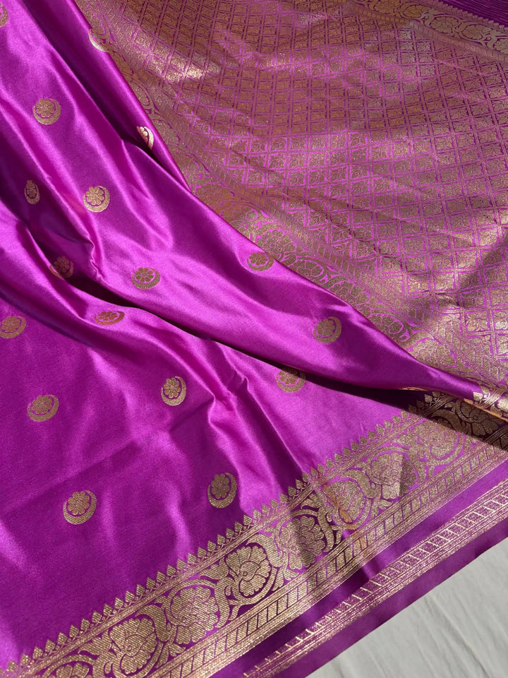 Dark Lavender Satin Silk Saree with Rich Texture Design and Classical Pallu