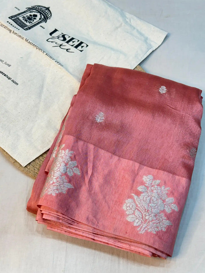 Dark Muave Peach Pure Viscose Silk Banarasi Saree