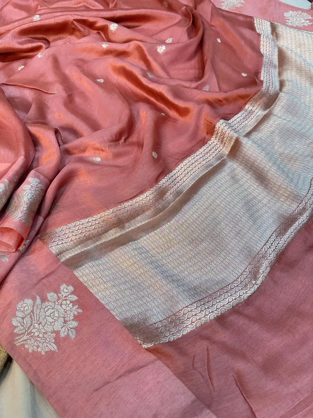 Dark Muave Peach Pure Viscose Silk Banarasi Saree