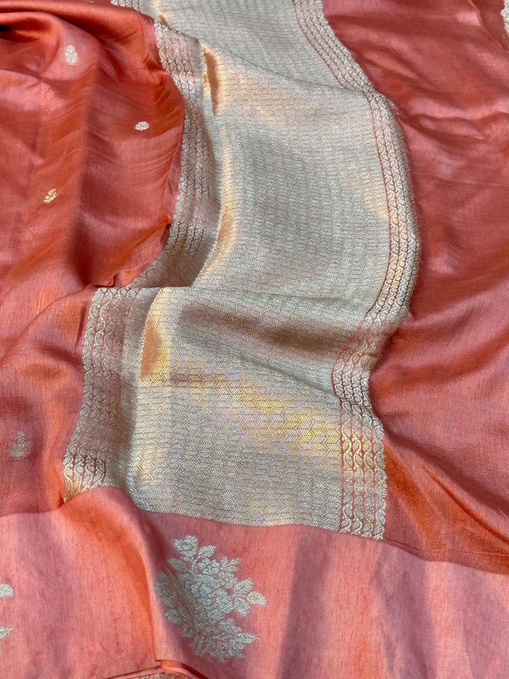 Dark Muave Peach Pure Viscose Silk Banarasi Saree