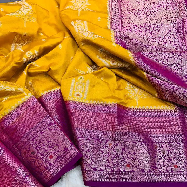 Dark Mustard Chinia Silk Banarasi Saree