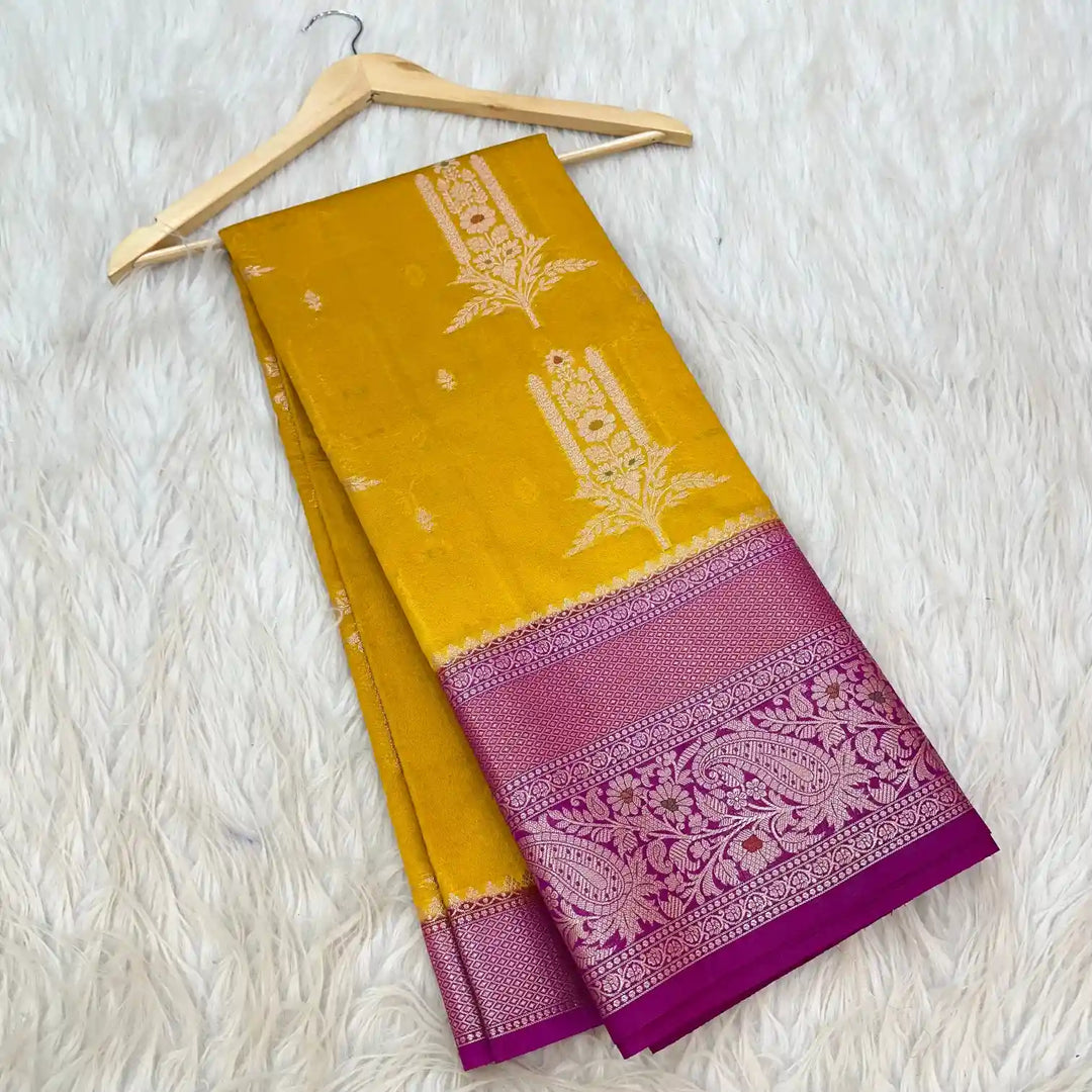 Dark Mustard Chinia Silk Banarasi Saree