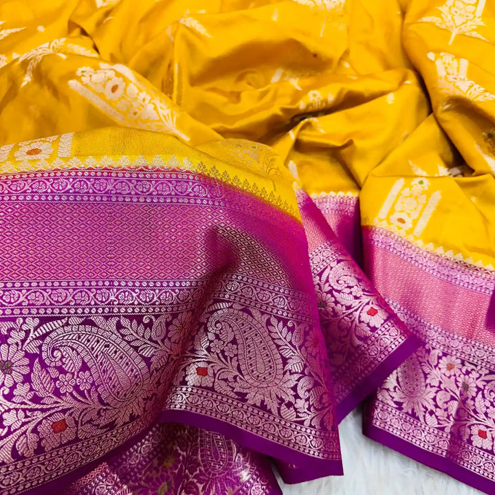 Dark Mustard Chinia Silk Banarasi Saree