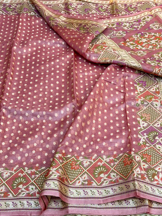 Dark Peach Meenakari Pure Tussar Silk Saree