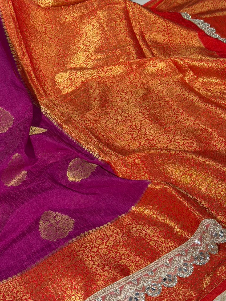 Dark Purple Matka Silk Pearl Lace Work Saree