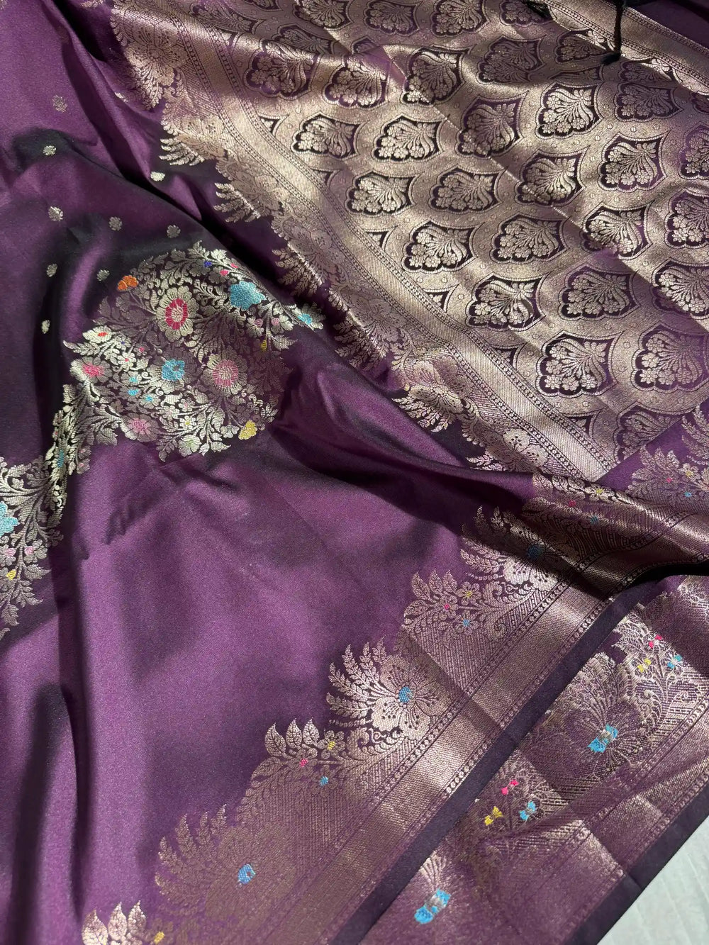 Dark Purple Soft Banarasi Semi Katan Silk Saree with Rich Pallu and Blouse