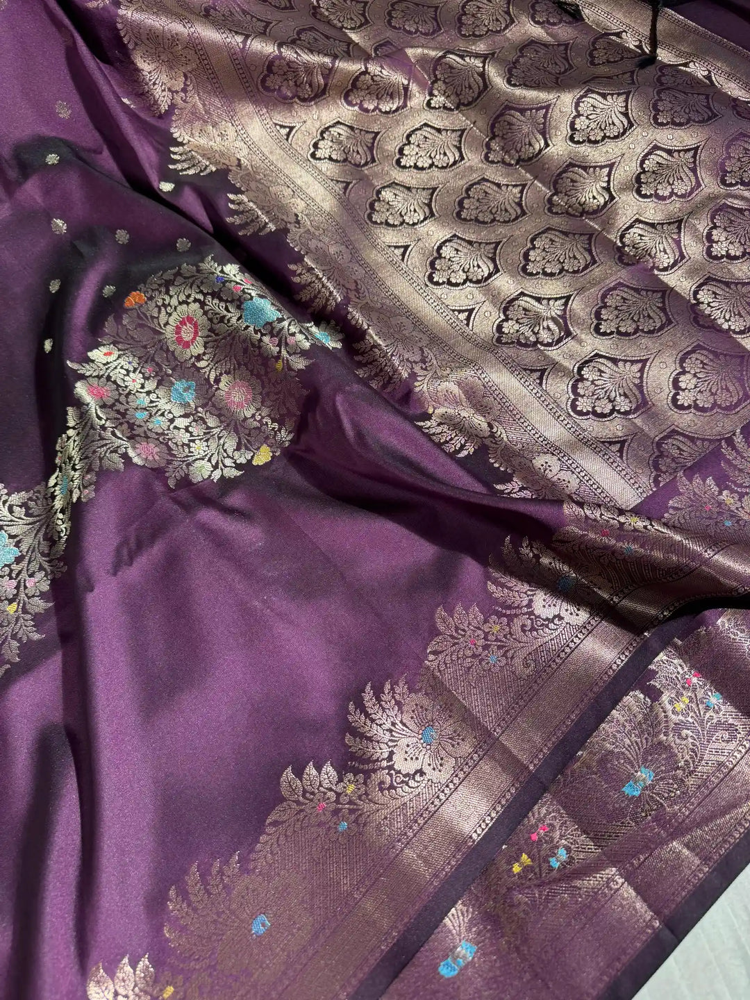 Dark Purple Soft Banarasi Semi Katan Silk Saree with Rich Pallu and Blouse