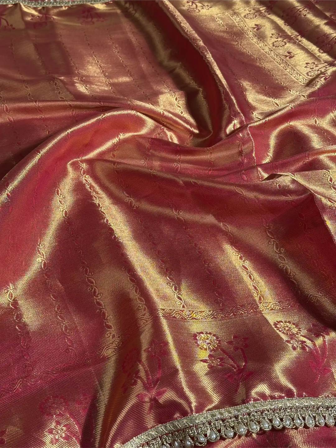 Dark Rani Brocade Tissue Silk Designer Lace Work Banarasi Saree