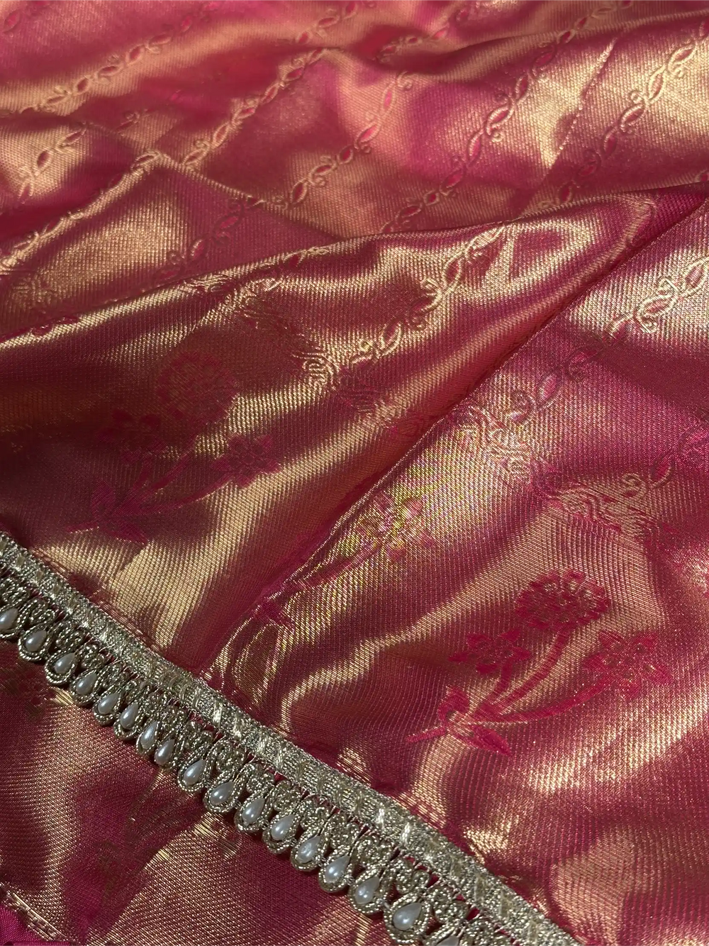 Dark Rani Brocade Tissue Silk Designer Lace Work Banarasi Saree