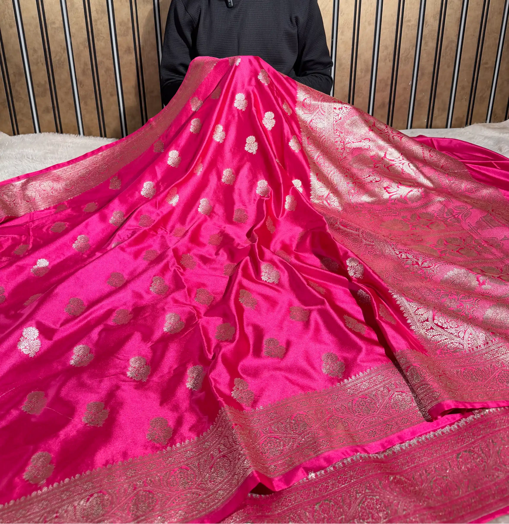 Dark Rani Mashru Katan Silk Traditional Buta Weave Banarasi Saree