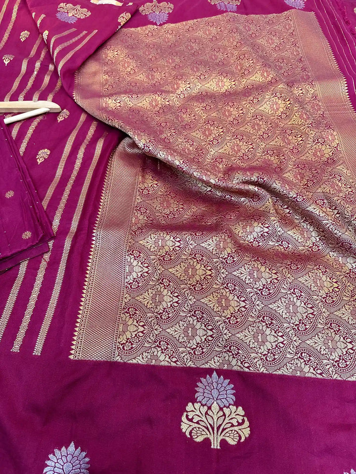 Dark Rani Pink Mashru Katan Silk Banarasi Saree