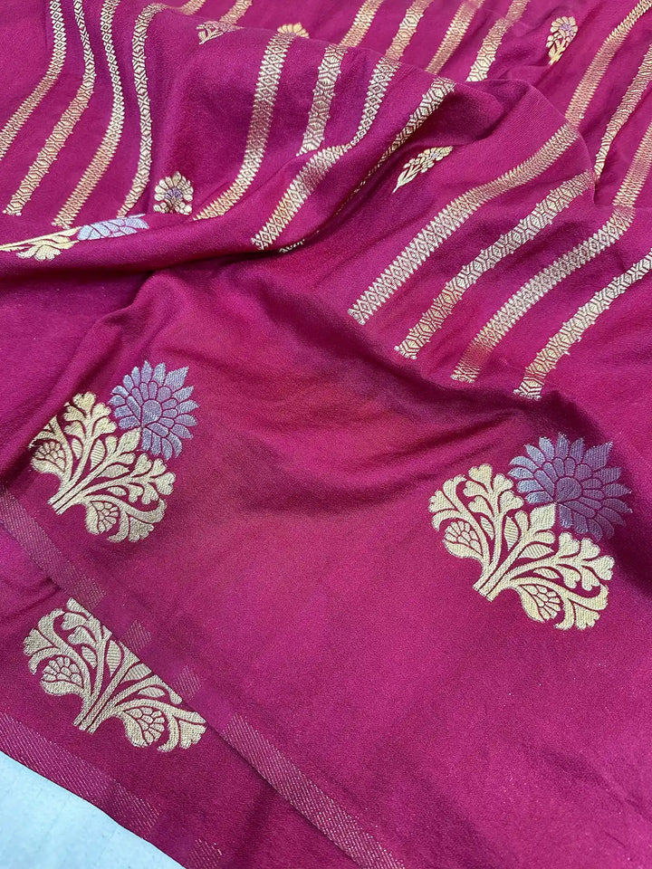 Dark Rani Pink Mashru Katan Silk Banarasi Saree