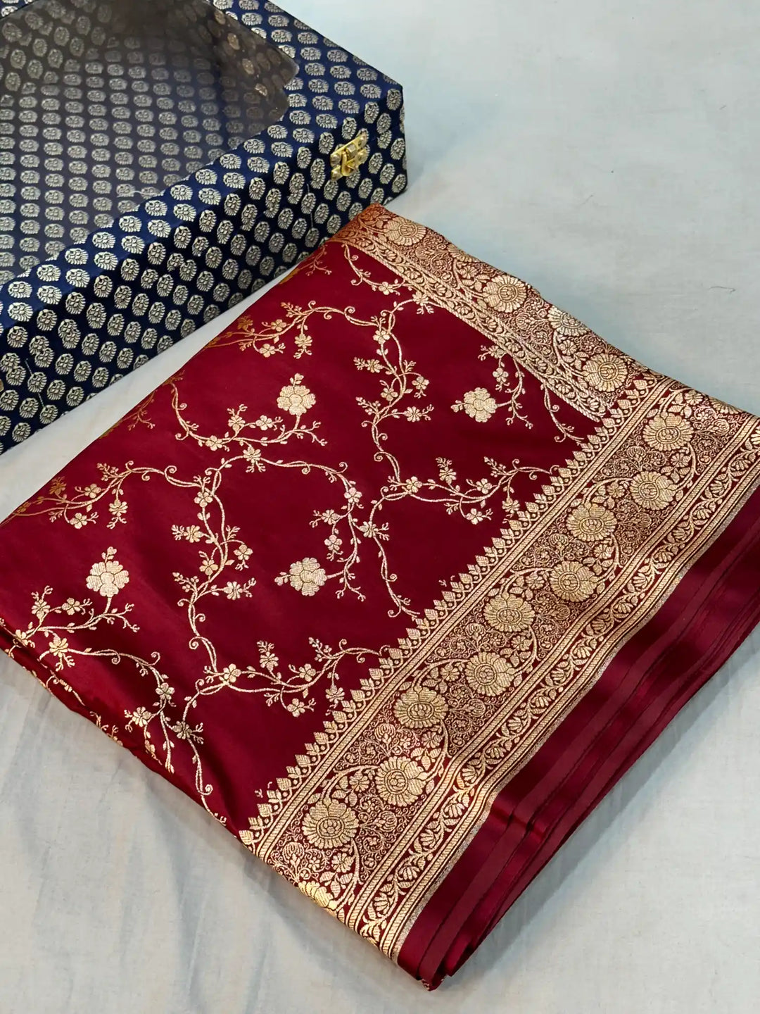 Dark Red Satin Silk Saree with Rich Texture Design and Classical Pallu