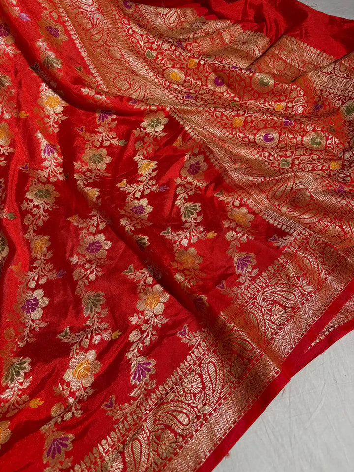 Dark Red Texture Banarasi Warm Silk Saree with Rich Pallu and Blouse