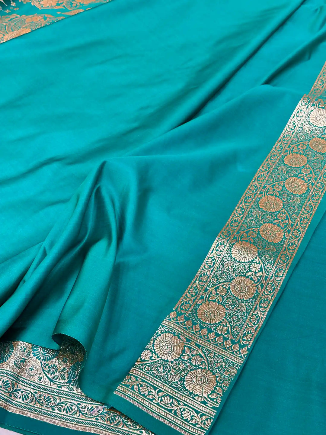 Dark Sea Green Satin Silk Saree with Rich Texture Design and Classical Pallu