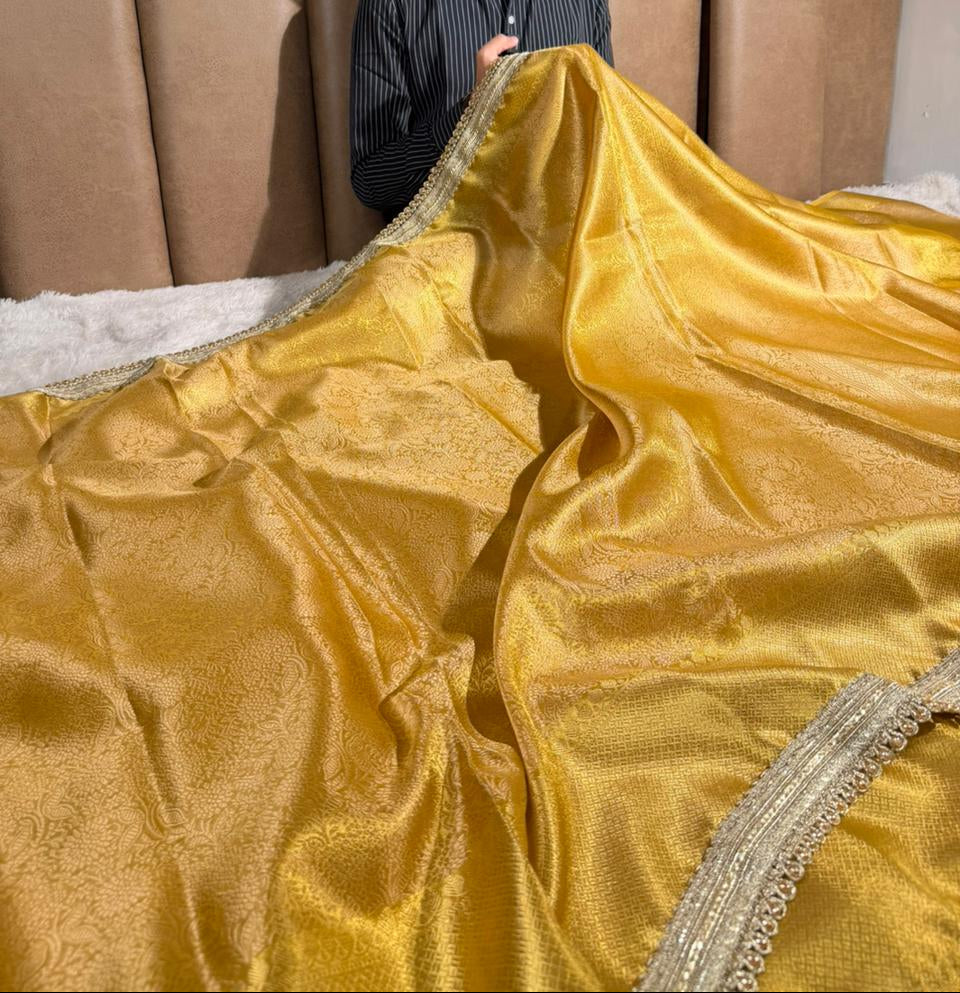 Dark Yellow Brocade Kanjivaram Tissue Designer Saree
