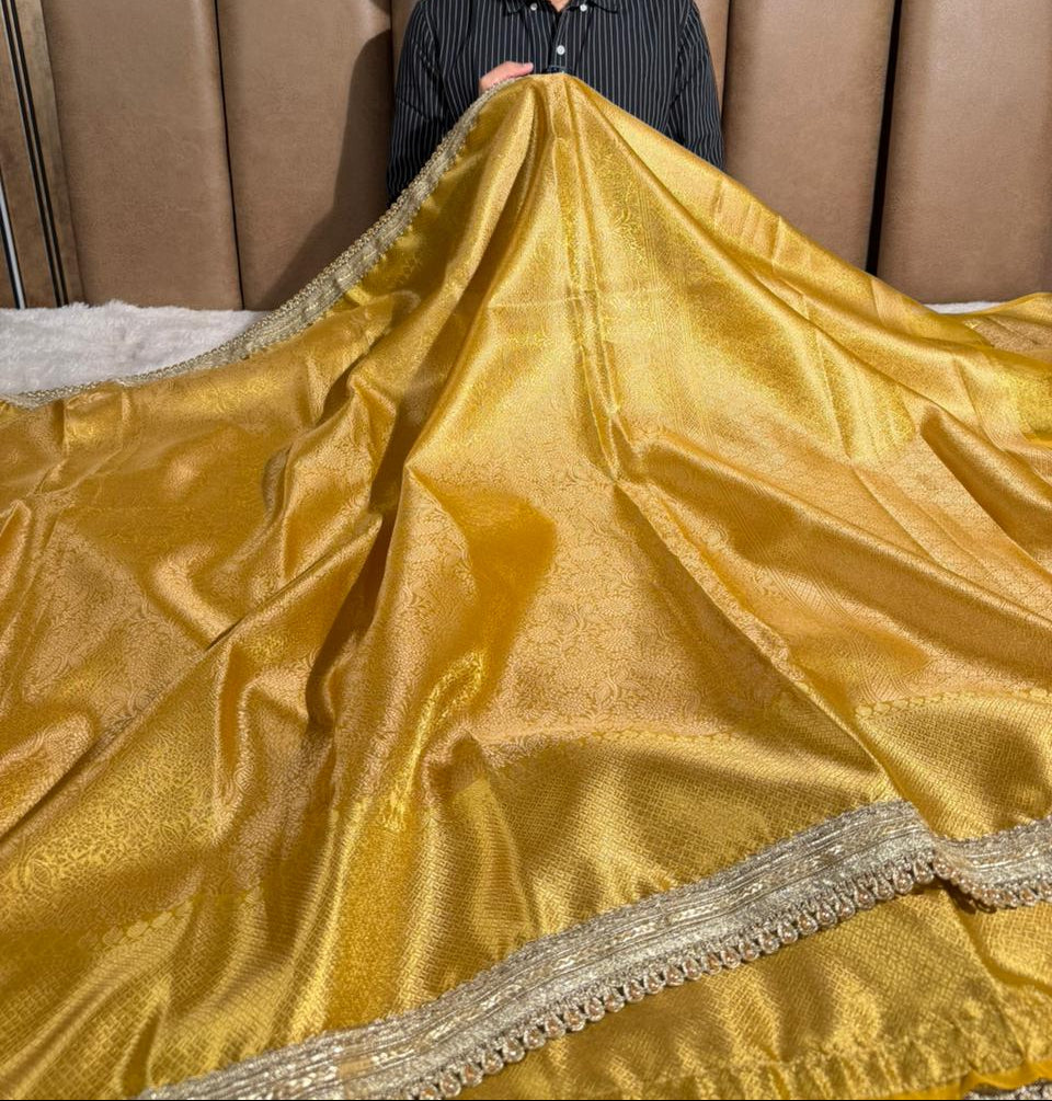Dark Yellow Brocade Kanjivaram Tissue Designer Saree