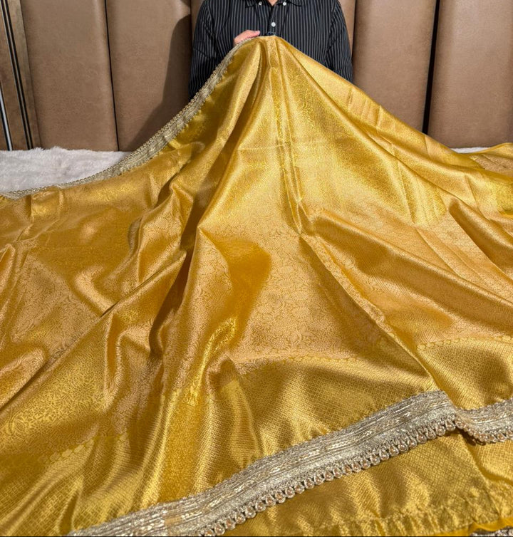 Dark Yellow Brocade Kanjivaram Tissue Designer Saree