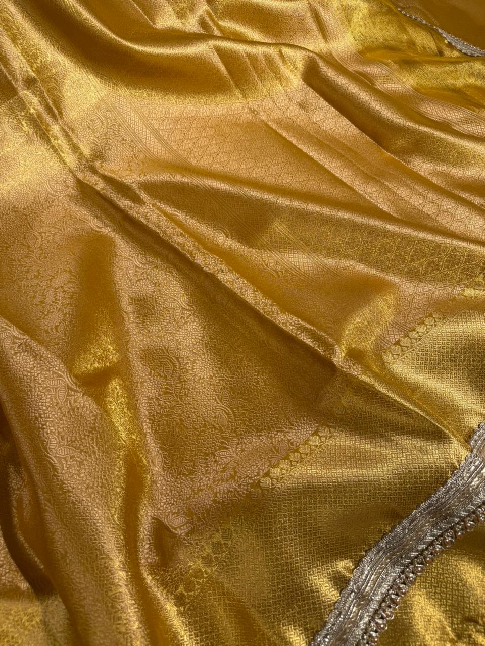 Dark Yellow Brocade Kanjivaram Tissue Designer Saree