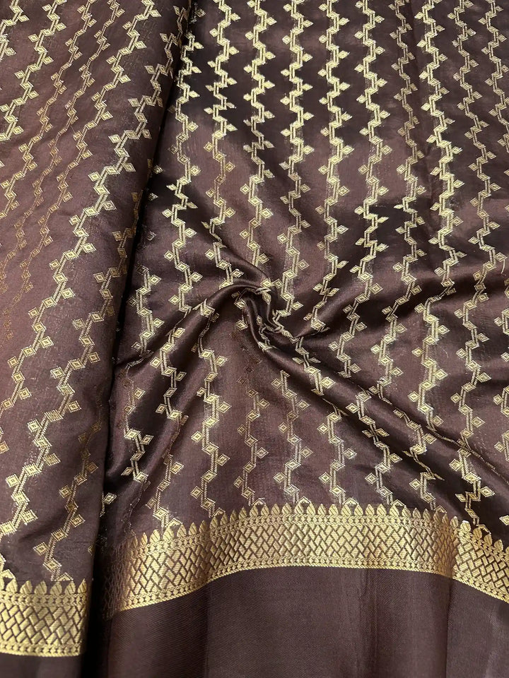 Dark Brown Raw Mango Silk Banarasi Saree