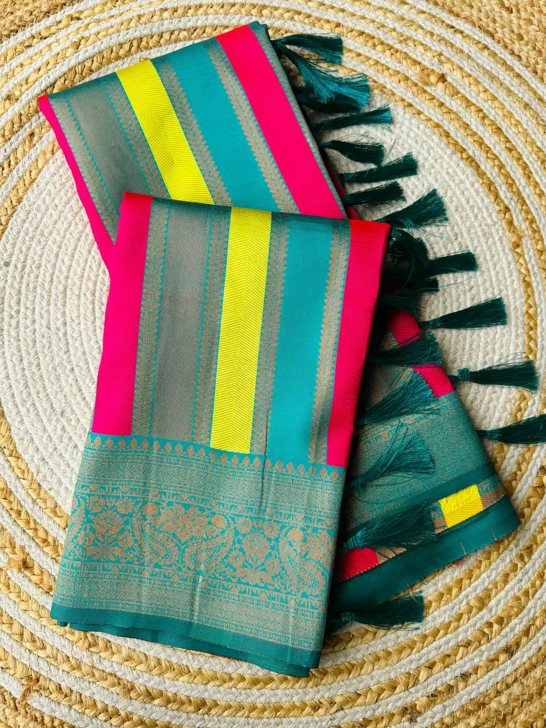 Dark Cyan Soft Kanjivaram Silk Saree