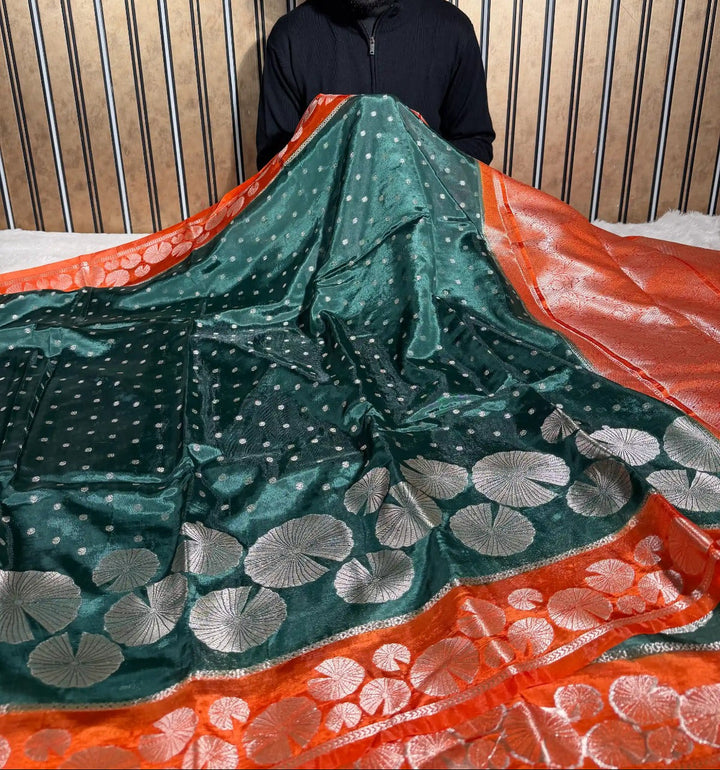 Dark Green Chinia Silk Contemporary Banarasi Saree