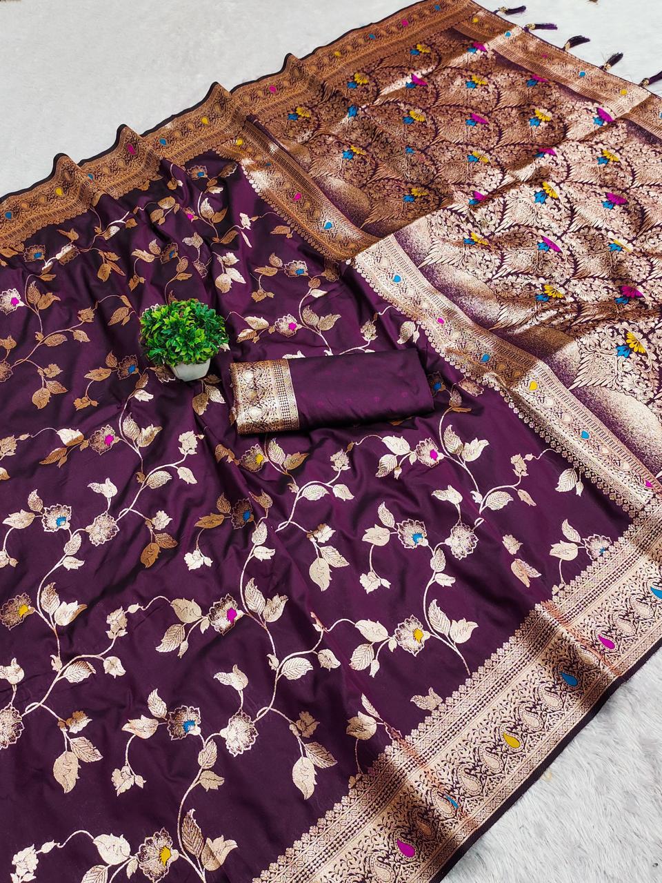 Premium Banarasi Katan Silk Saree with Rich Pallu and Blouse