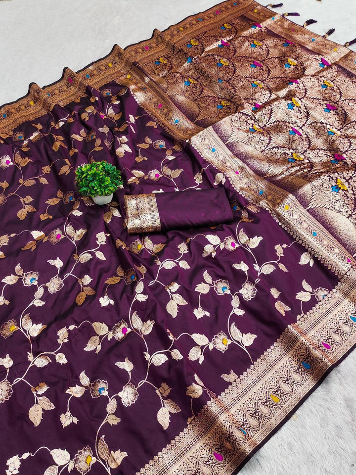 Premium Banarasi Katan Silk Saree with Rich Pallu and Blouse