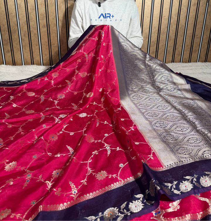 Dark Rani Chinia Silk Eccentric Banarasi Saree