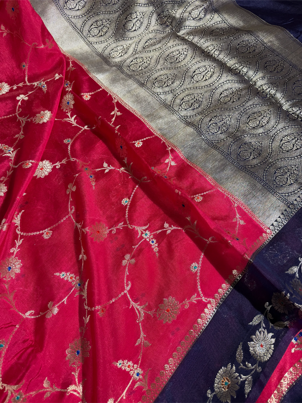 Dark Rani Chinia Silk Eccentric Banarasi Saree