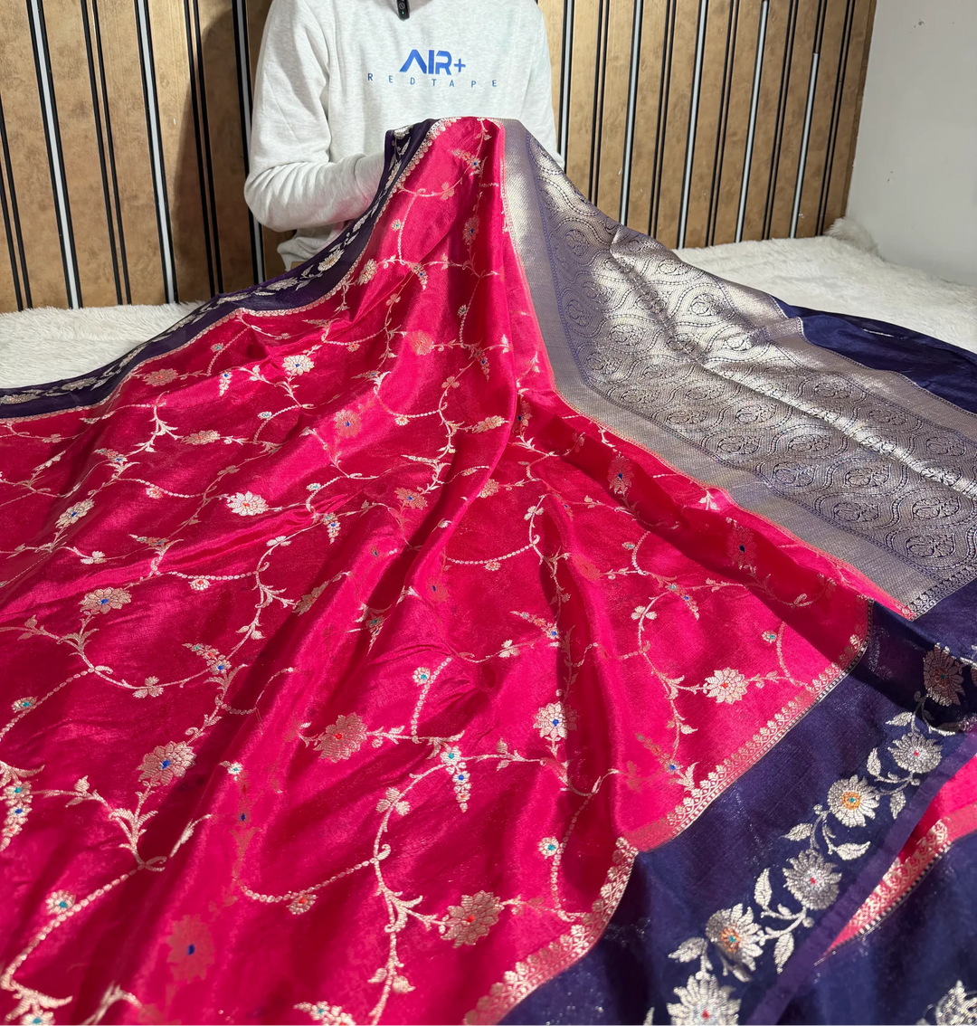 Dark Rani Chinia Silk Eccentric Banarasi Saree