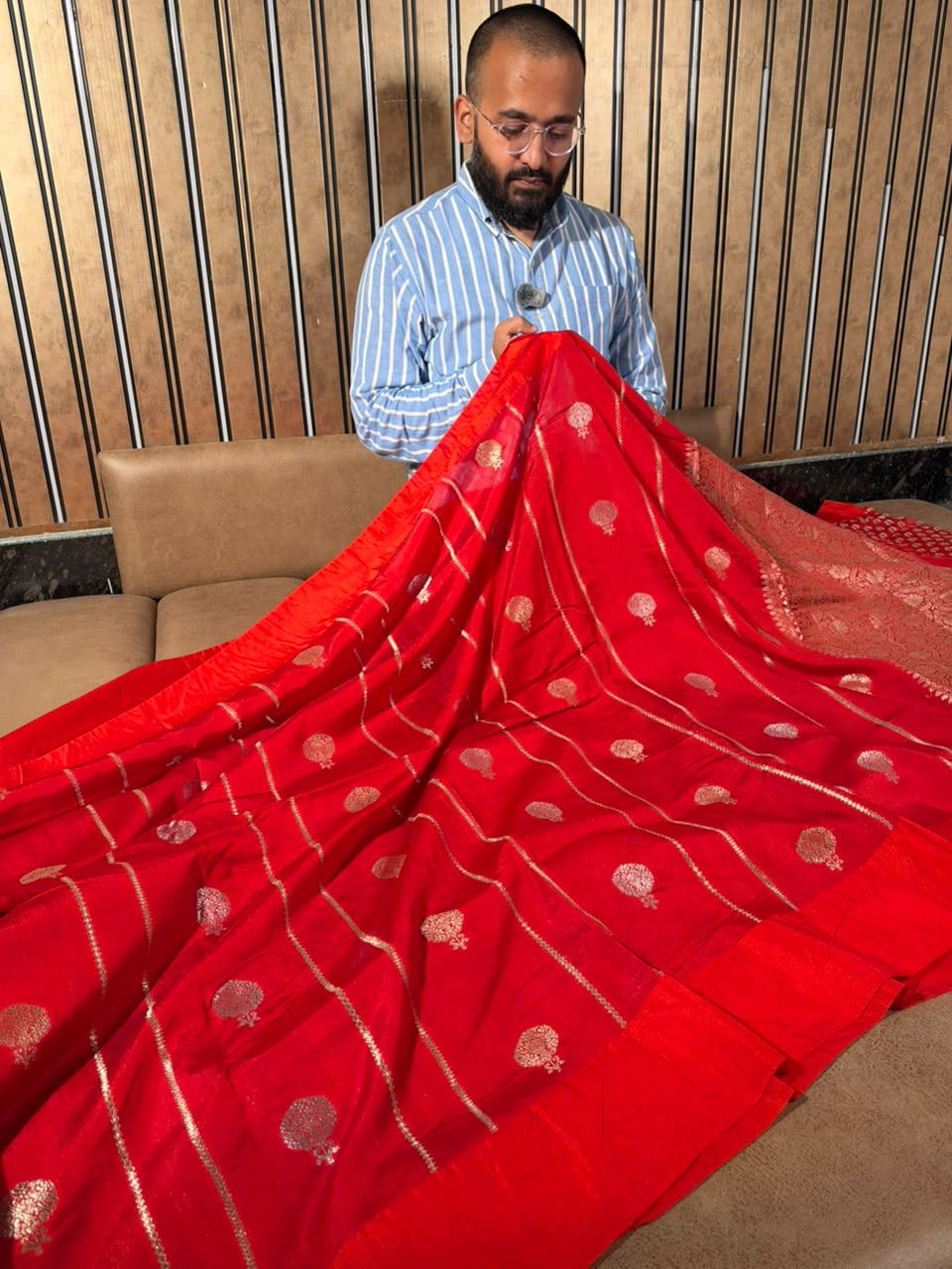 Dark Rani Contemporary Chinia Silk Banarasi Saree