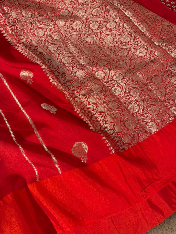 Dark Rani Contemporary Chinia Silk Banarasi Saree