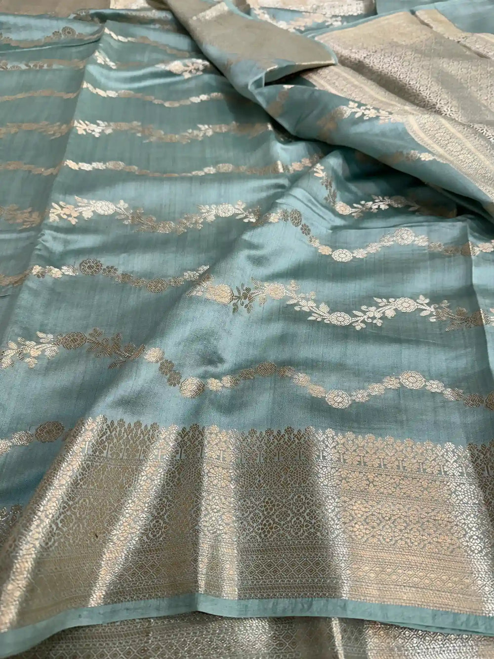 Dark Sea Green Pure Chiniya Silk Banarasi Saree