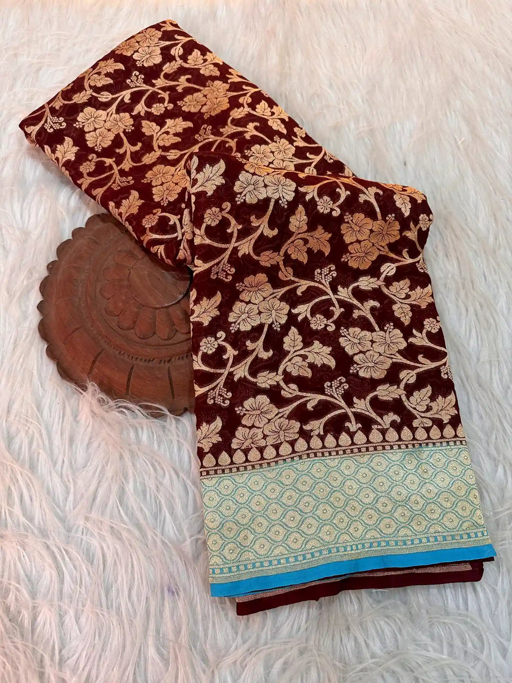 Dark Wine Floral Jaal Khaddi Georgette Banarasi Saree