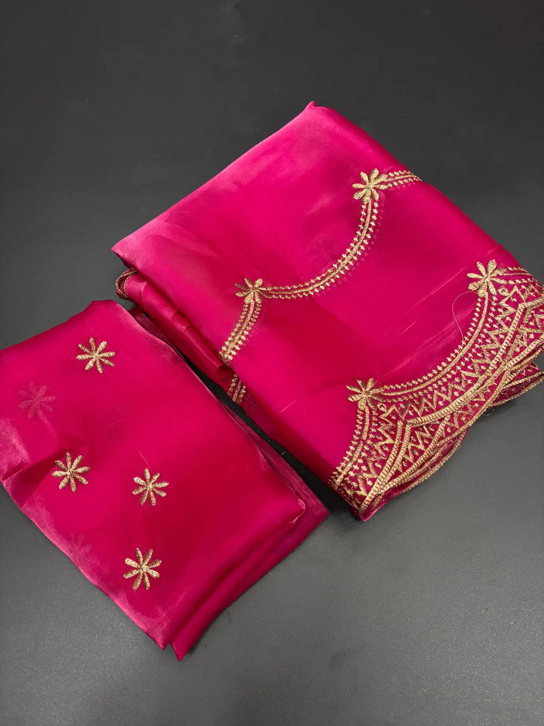 Deep Pink Shimmery Tissue Silk Saree with Lace Work