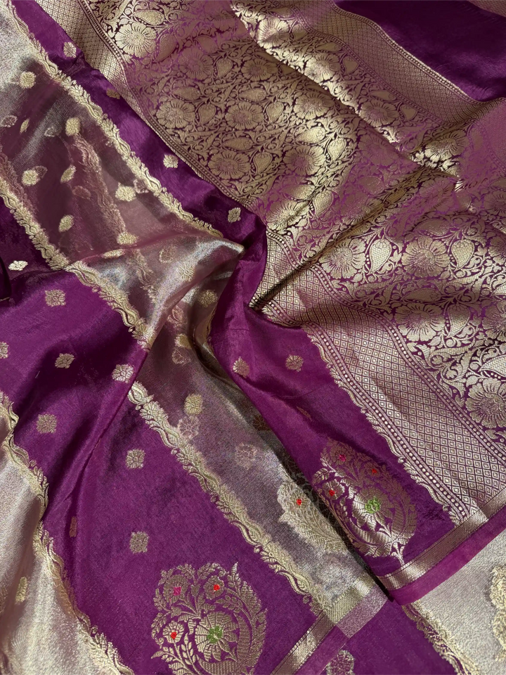 Deep Purple Chinia Tissue Silk Heritage Weave Banarasi Saree