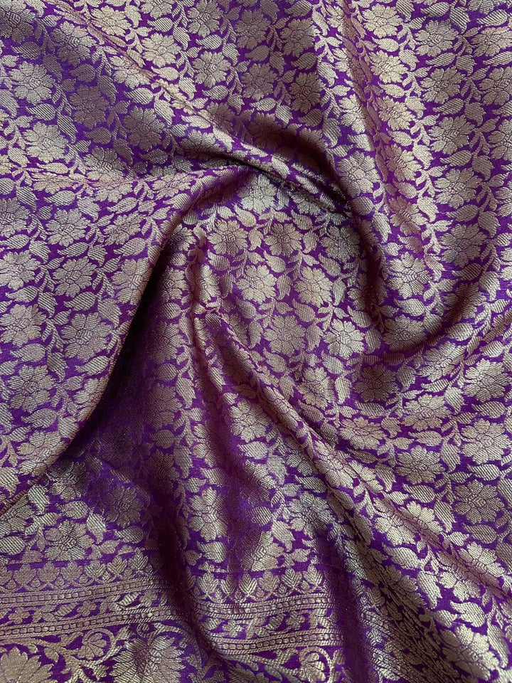 Deep Purple Khaddi Buti Georgette Silk Lace Attached Banarasi Saree 