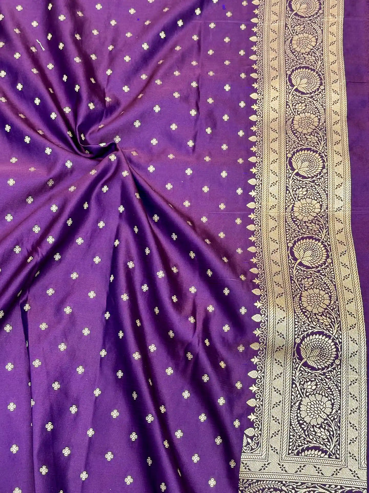 Deep Purple Premium Mashru Katan Silk Floral Jaal Banarasi Saree