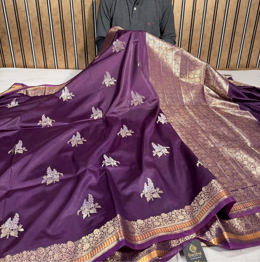 Deep Purple Raw Dupion Silk Traditional Banarasi Saree