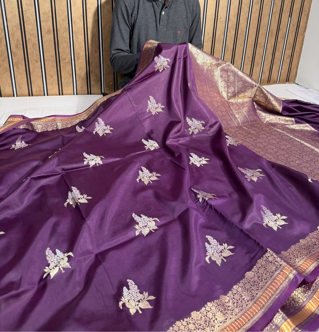 Deep Purple Raw Dupion Silk Traditional Banarasi Saree
