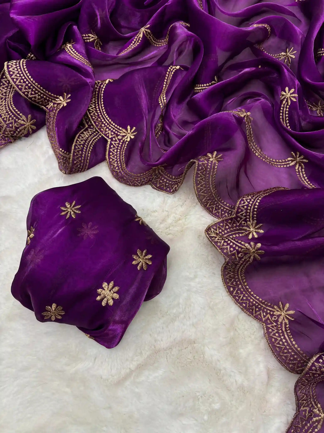 Deep Purple Shade Shimmery Tissue Silk Saree